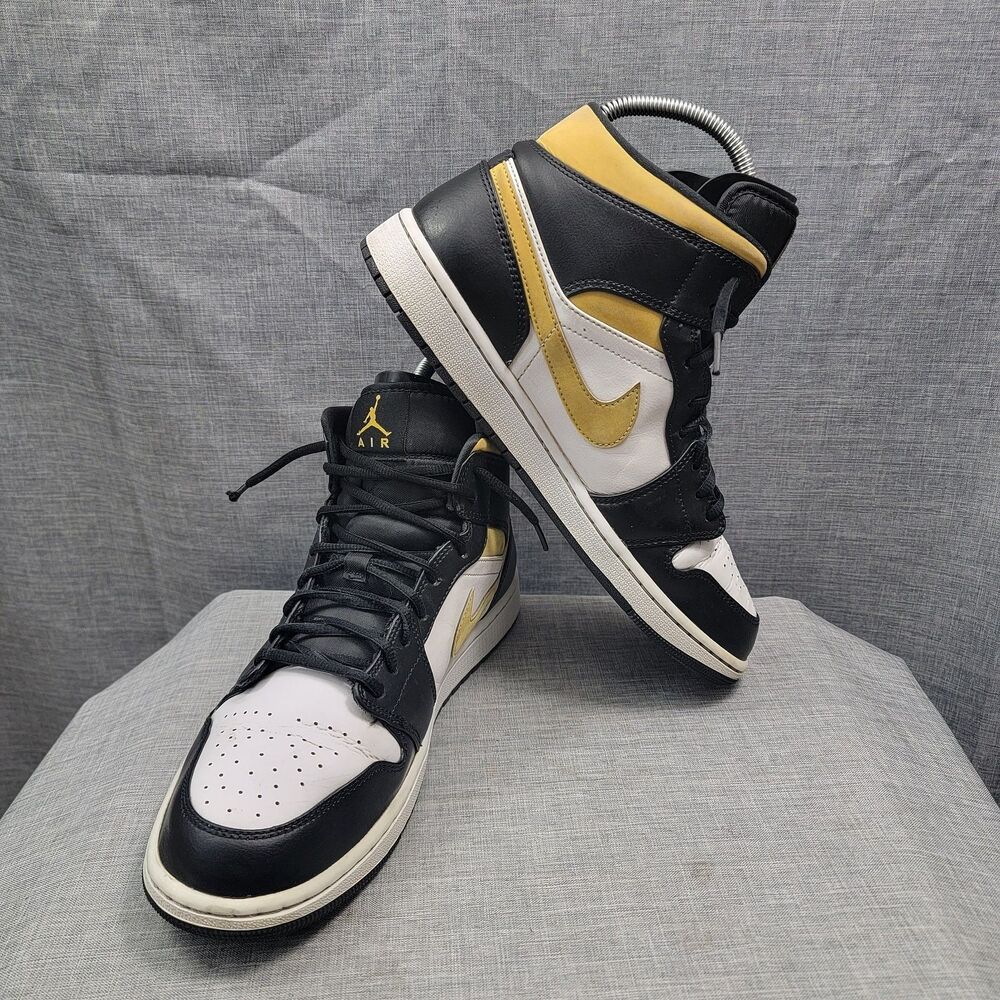 Nike Air Jordan 1 Mid White University Gold Pollen Black 554724-177 Men Size 11